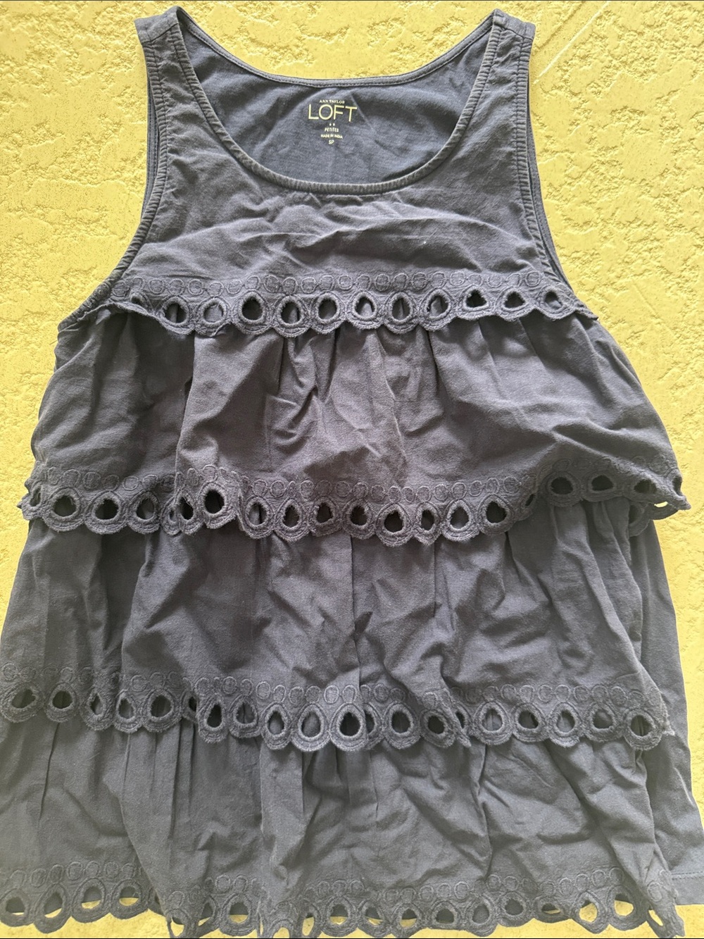 LOFT Navy Eyelet Tiered Sleeveless Top